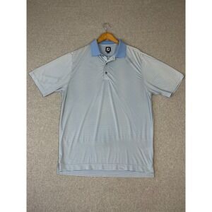 FootJoy Golf Shirt Mens L White Blue Lisle Feeder Stripe Polo Short Sleeve‎